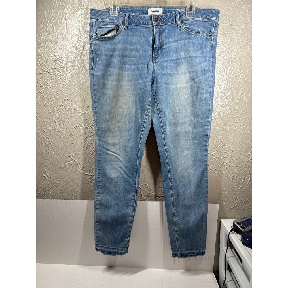 Sonoma Womens Skinny‎ Leg Stretch Raw Hem Denim Cropped Jeans Plus Size 16